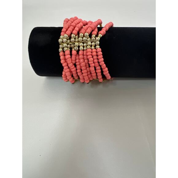 None and/or Unknown Jewelry - Multi-Strand Salmon Beaded Stretch Cuff Style Bracelet